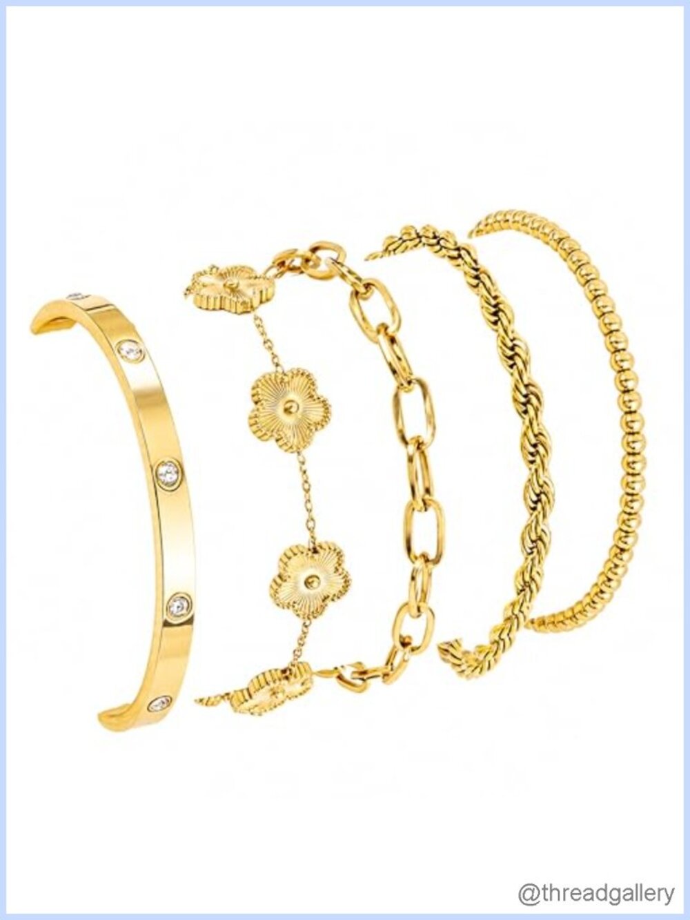 5PC 18K Gold Plated Bangle Bracelet Set Non Tarnish AAAAA CZ Stackable Gift